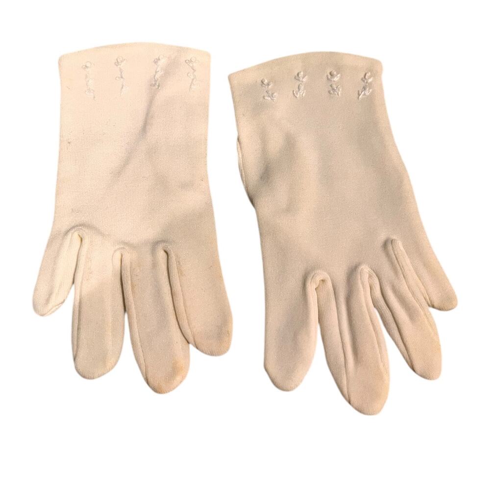 Vintage Small Girls White Gloves Embroidered Floral Flower Girl